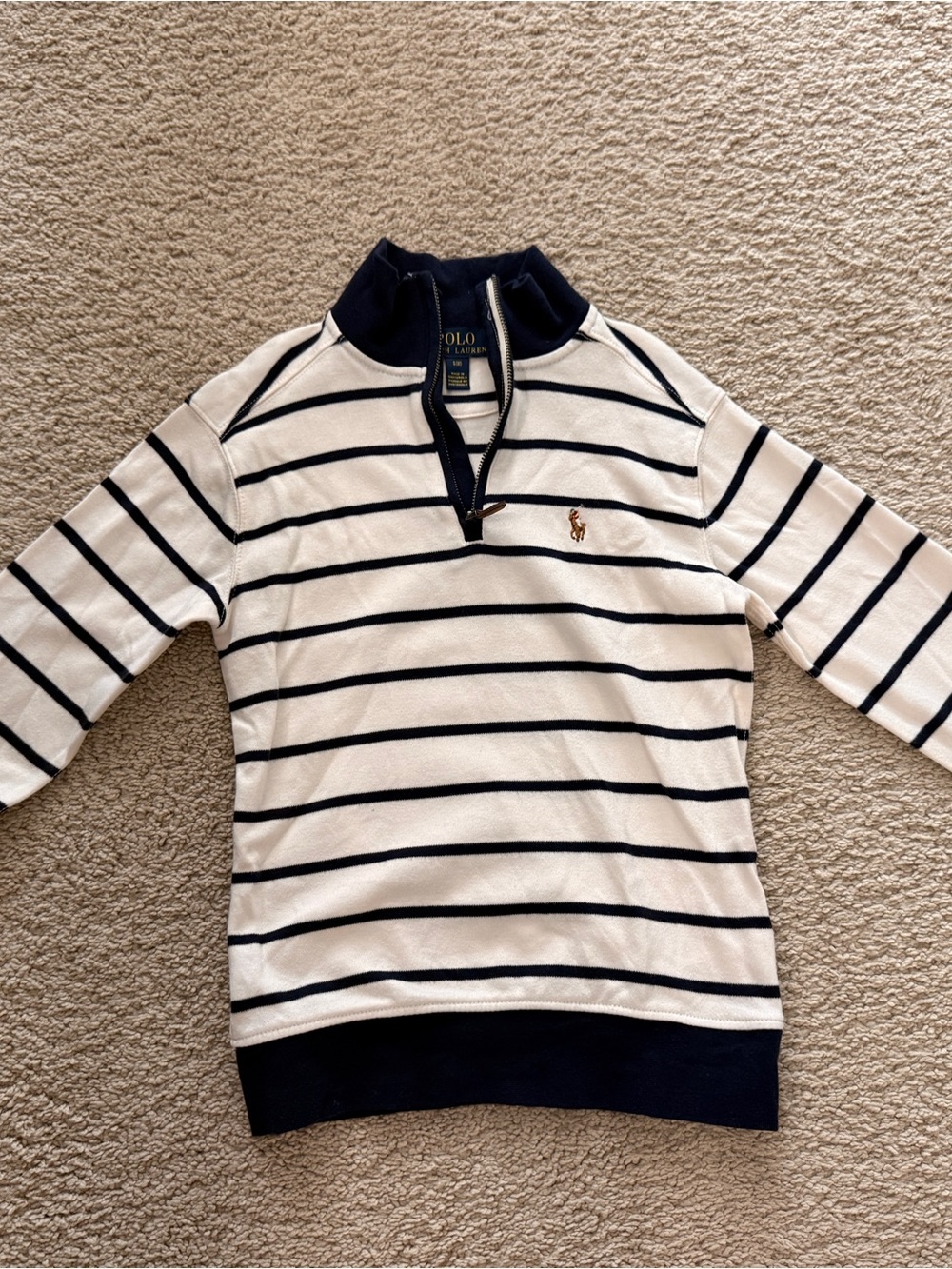 Boys Polo Ralph Lauren Striped Quarter Zip Sweater — Navy & White